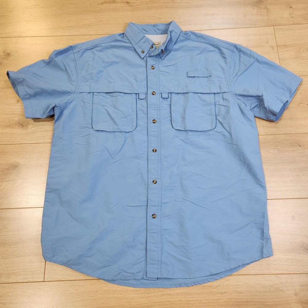 L.L. Bean Tropicwear Shirt Mens Large Blue Short Sleeve Vented Fishing Outdoor